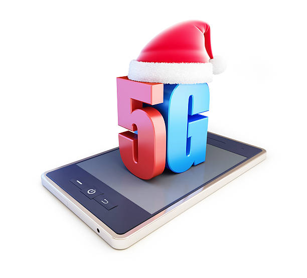 5g smartphone ang texto 5g santa hat - wireles - fotografias e filmes do acervo