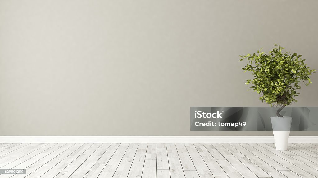 leerer Raum mit Pflanze und brauner Wand - Lizenzfrei Wand Stock-Foto