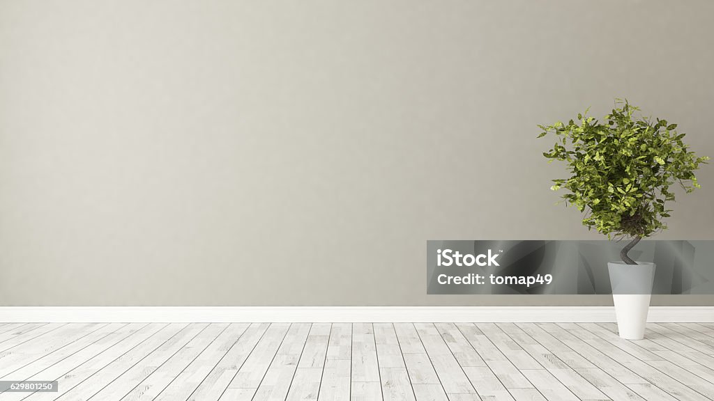 sala vazia com planta e parede marrom - Foto de stock de Parede royalty-free