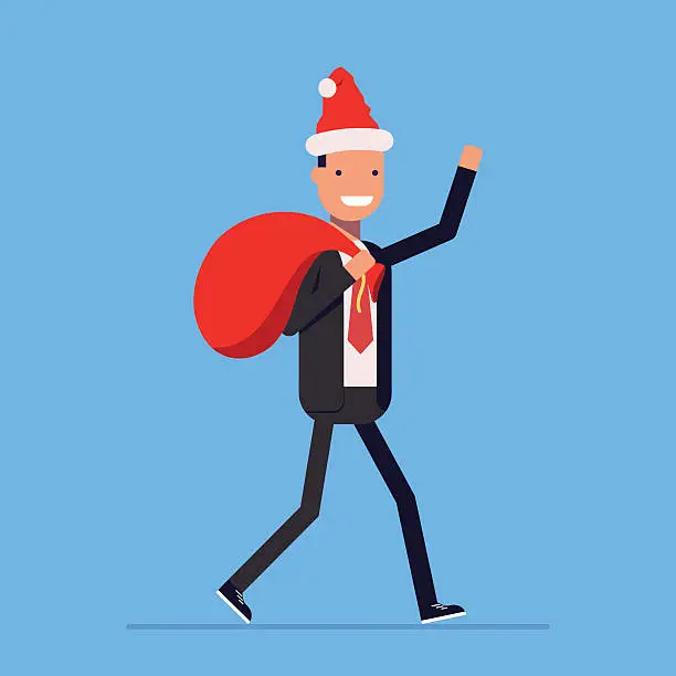 Vector illustration of Businessman or manager dressed in a Santa Claus suit. Christmas