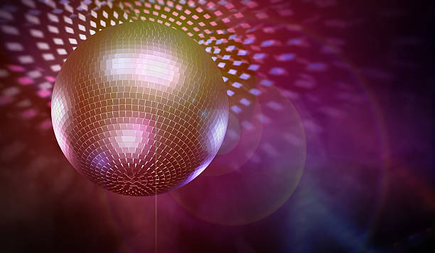 istock Shiny disco ball and light reflections in background. 3D illustration. 629801336