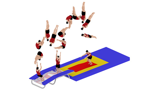 a double mini trampoline pass consisting of a fliffis (half out) pike and a double back somersault pike