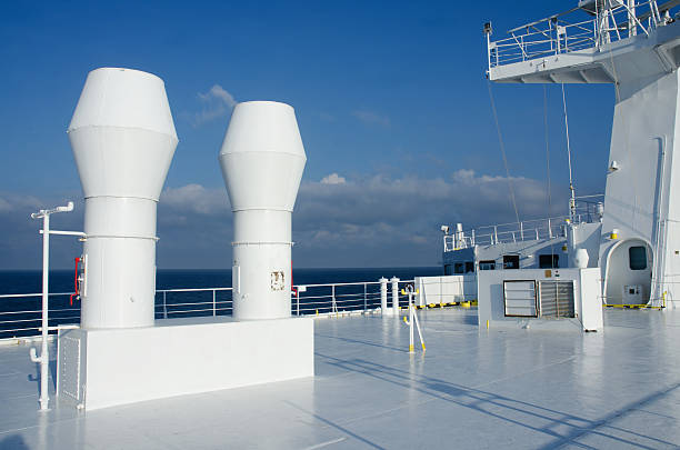 istock Upper deck of passenger ferryboat with ventilation pipes 629803986