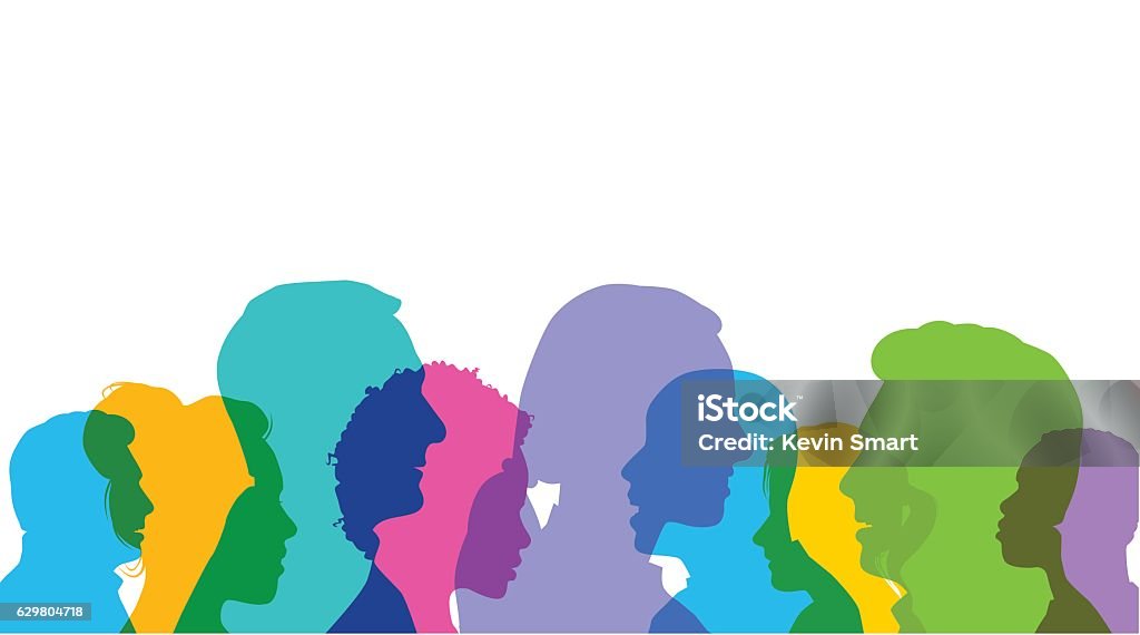 Head Profiles Colourful overlapping silhouettes of head profiles. EPS10 file, best in RGB, CS5 versions in zip Profile View stock vector