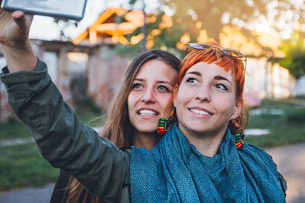 istock Two beautiful young women making selfie 629805854