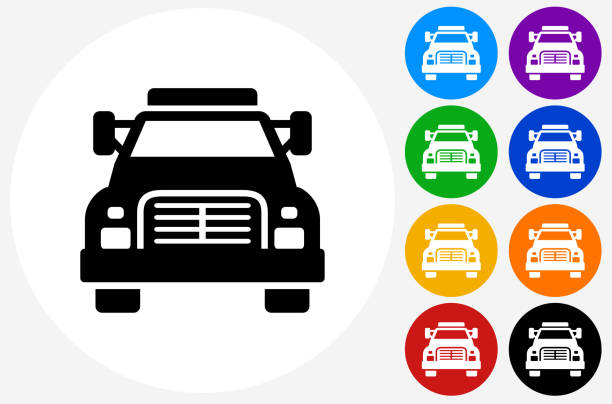 Truck Icon on Flat Color Circle Buttons Truck Icon on Flat Color Circle Buttons. This 100% royalty free vector illustration features the main icon pictured in black inside a white circle. The alternative color options in blue, green, yellow, red, purple, indigo, orange and black are on the right of the icon and are arranged in two vertical columns. indigo truck stock illustrations