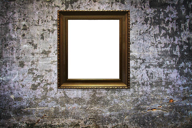 istock wooden picture frame on old wall background 629810782