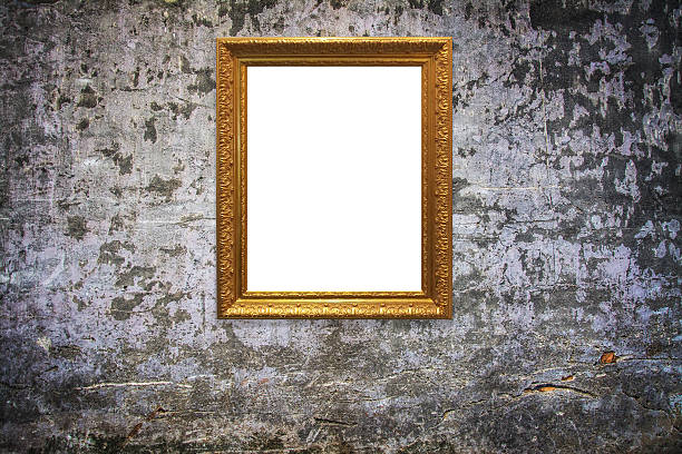 istock wooden picture frame on old wall background 629810790