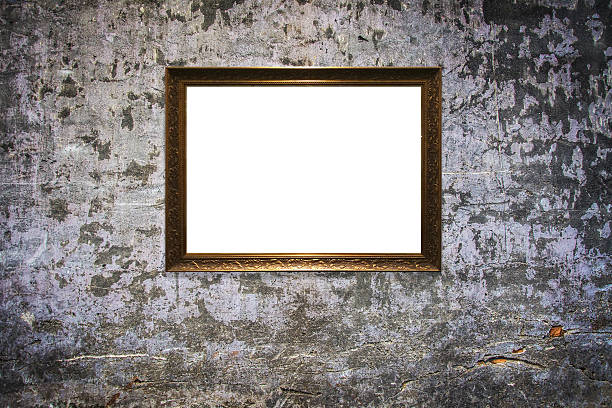 istock wooden picture frame on old wall background 629811156