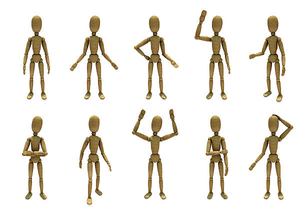 istock Wooden toy in different poses 629811326