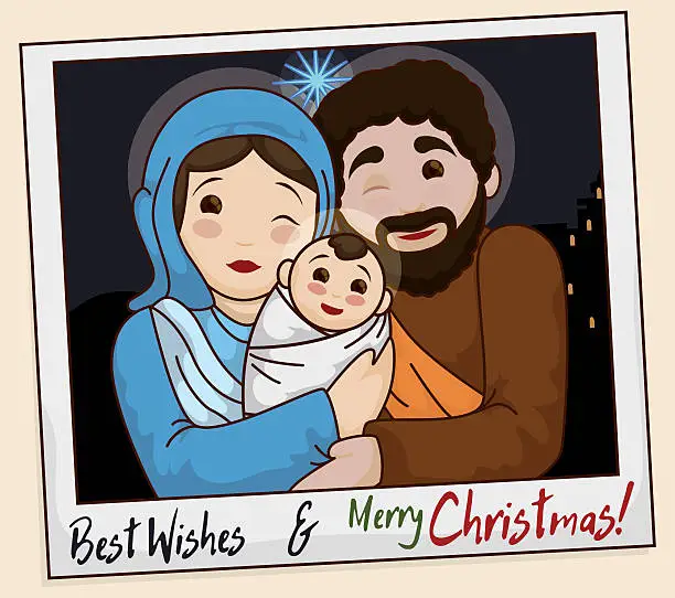 Vector illustration of Picture of the Holy Family Wishing You a Merry Christmas