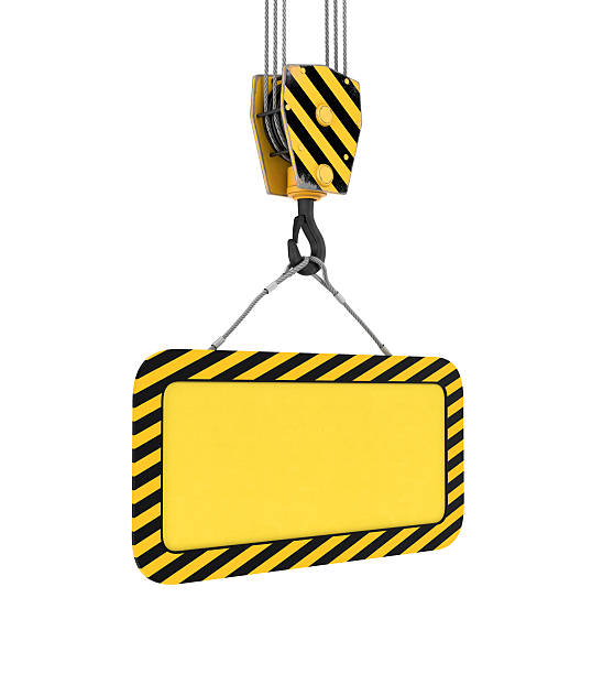 istock Rendering of yellow board hanging on hook with two ropes 629817478