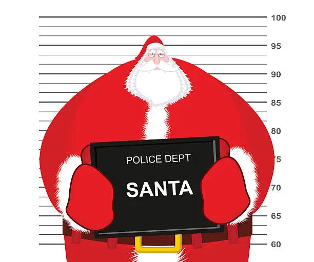 Vector illustration of Mugshot Santa Claus at Police Department. Mug shot Christmas. Ar