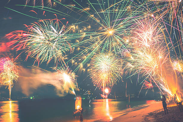 istock New Year fireworks on the beach. 629821984