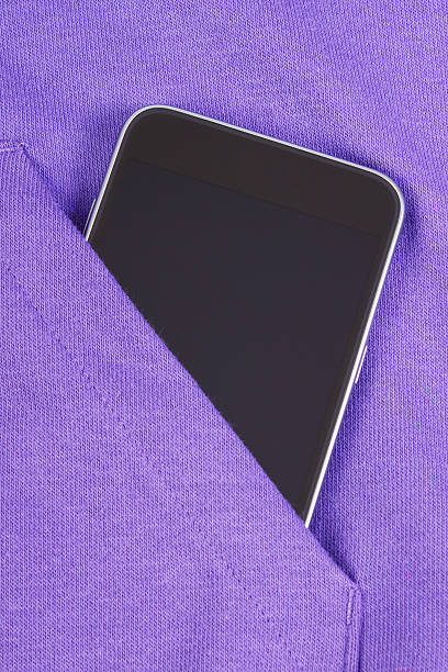 Mobile phone with blank screen in pocket sweatshirt, smartphone