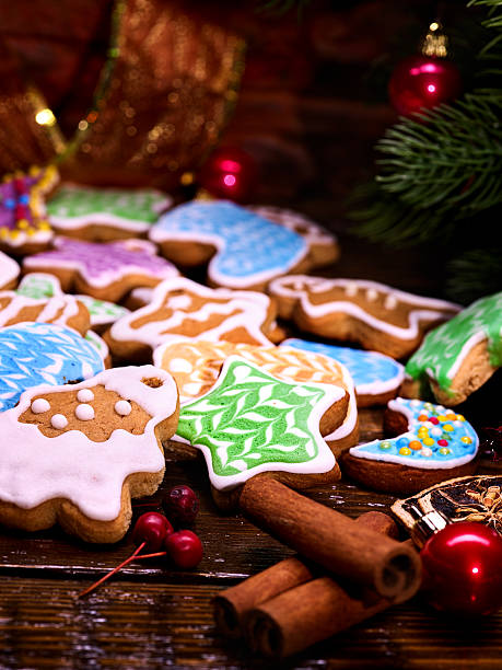 istock Holiday ginger cake as background on wooden table. 629822986