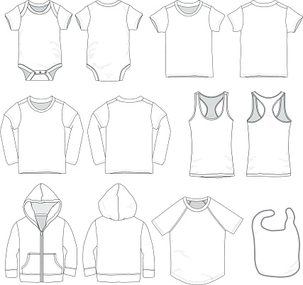 Infant and toddler baby clothes templates for mock up.
