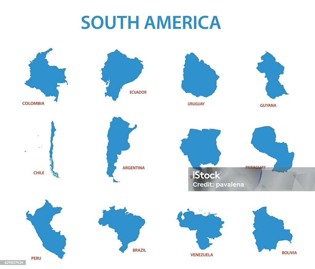 south america - vector maps of countries Map stock vector