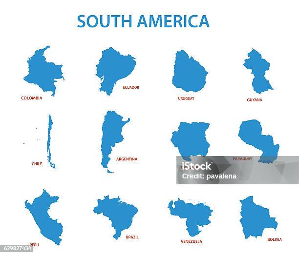 South America Vector Maps Of Countries Stock Illustration - Download Image Now - Map, Argentina, Venezuela