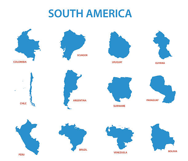 south america - vector maps of countries - 哥倫比亞 國家 幅插畫檔、美工圖案、卡通及圖標
