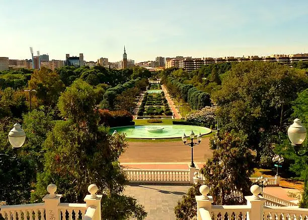 Views from the top of the fountains of the Paseo San Sebastian in the park of JA Labordeta de Zaragoza