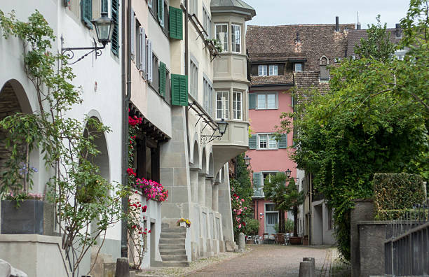 scena di strada del centro storico, Rapperswil, Svizzera - foto stock