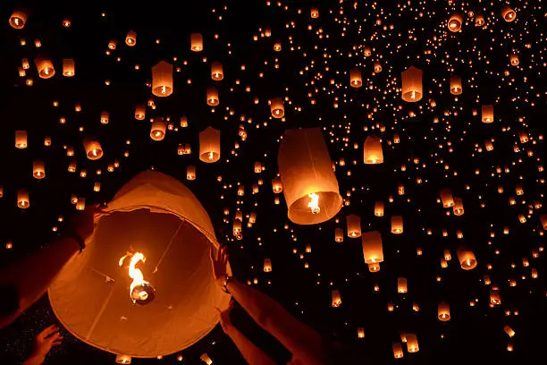 Photo of Floating lantern at Chiang Mai Province, Asia Thailand