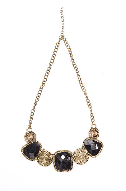 istock Necklace with black stones isolated on white 629841148