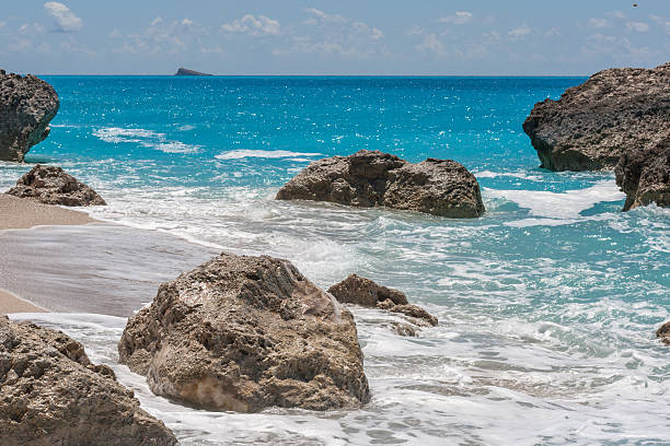 istock Landscape with the rocks at Megali Petra Beach, Lefkada, Greece 629841596