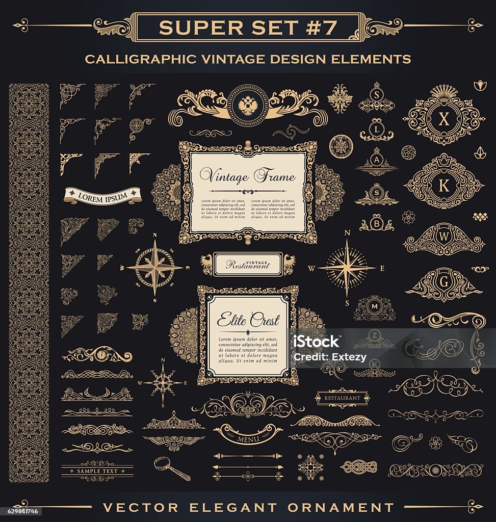 Calligraphic vintage-Elementen. Vektor im Barock set. Design-icons - Lizenzfrei Rand Vektorgrafik