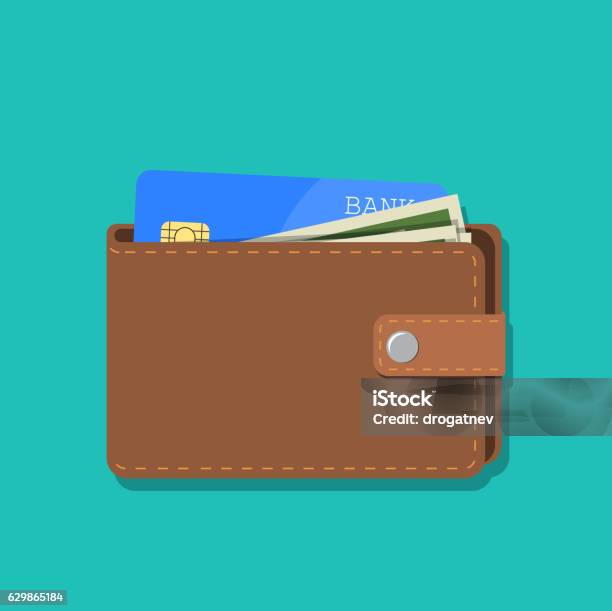 Wallet With Card And Cash Stock Illustration - Download Image Now - Wallet, Illustration, Coin