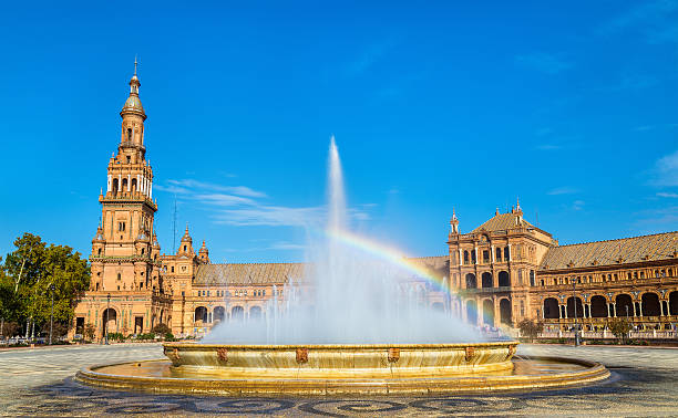 istock Rainbow in a fountain at the Plaza de Espana - 629865984