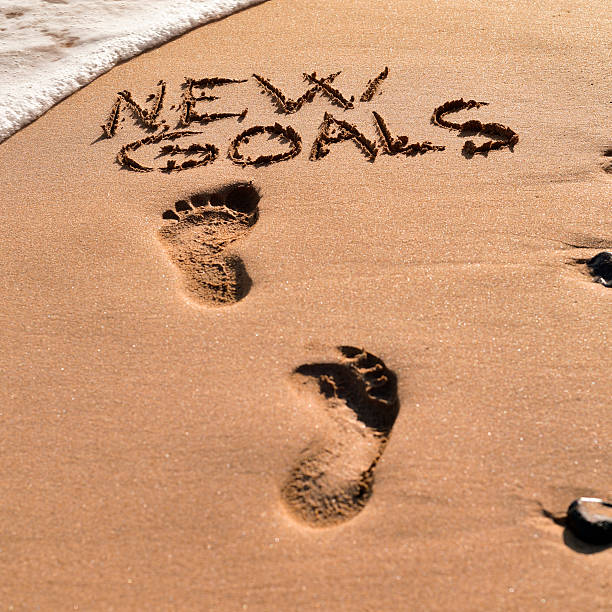 istock text new goals in the sand of a beach 629867198