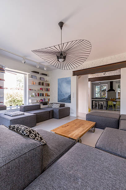 istock Spacious room with fancy chandelier 629868886