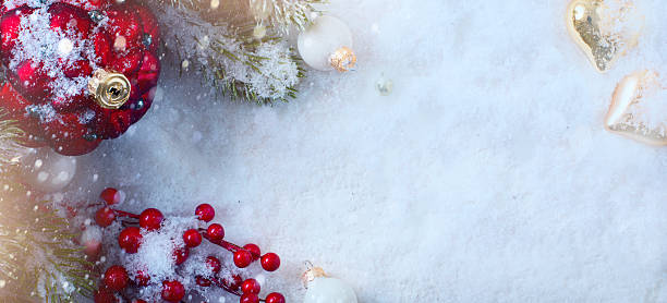 istock Christmas holidays composition on light snow background with cop 629941376