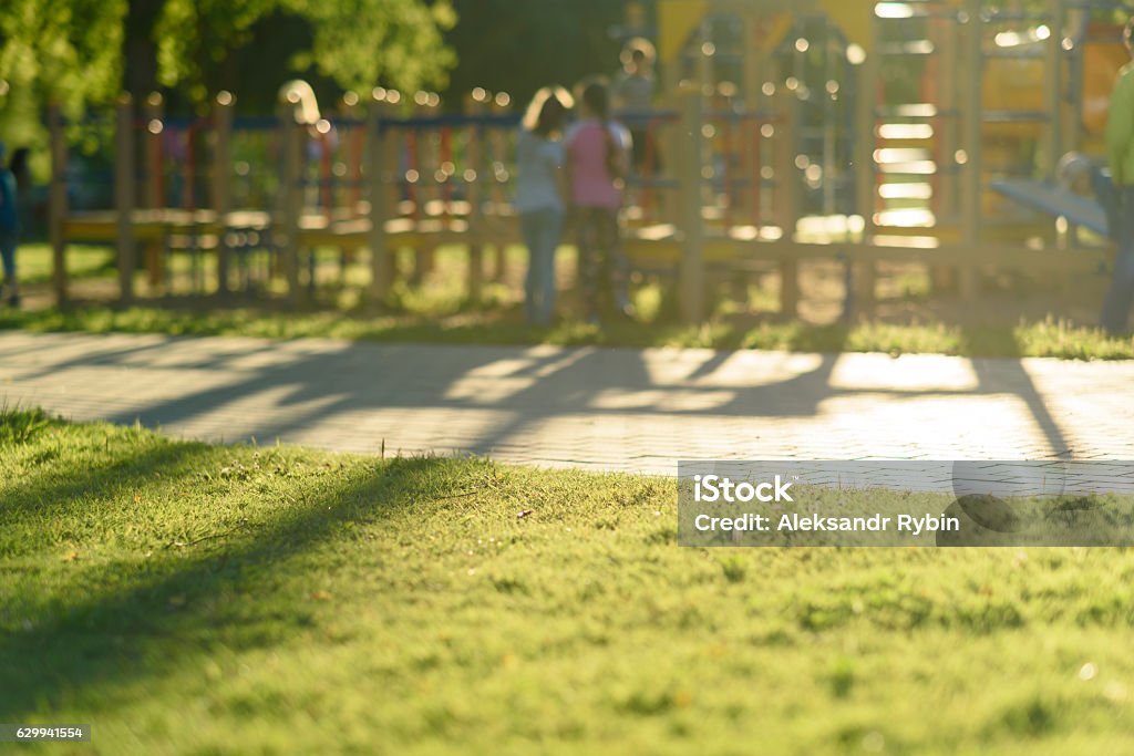 Defocused and blurred image for background children's playground  public park Defocused and blurred image for background of children's playground,activities at public park Schoolyard Stock Photo