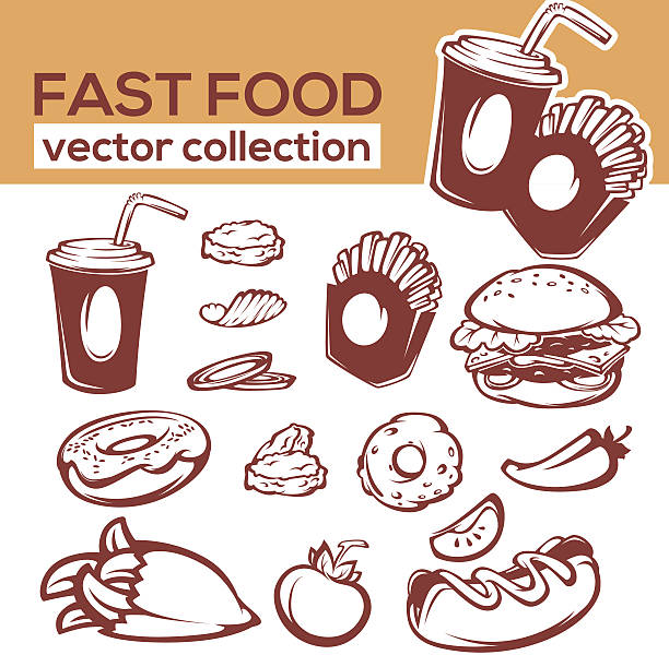 ector collection of fast food objects and ingredient ector collection of fast food objects and ingredient for your american menu nuggets heat stock illustrations
