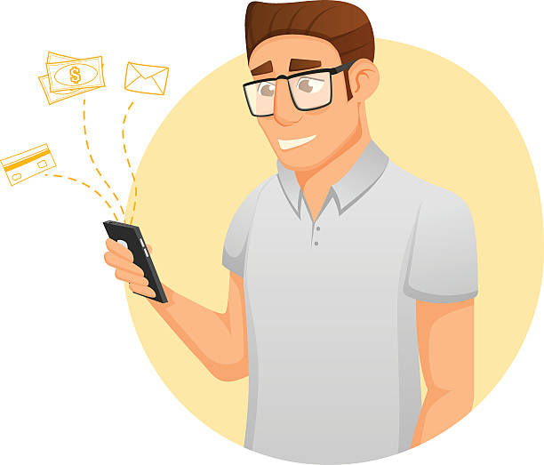 istock Cartoon character with phone business icons. vector illustration 629949814