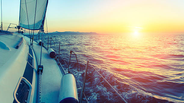 istock Sailing ship luxury yacht in the Sea during sunset. 629953206
