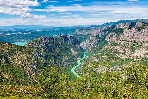 High angle view on the Verdon River and Gorge, Provence, France.