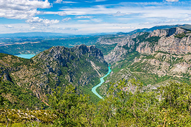 Verdon Gorge in South-Eastern France High angle view on the Verdon River and Gorge, Provence, France. alpes de haute provence photos stock pictures, royalty-free photos & images
