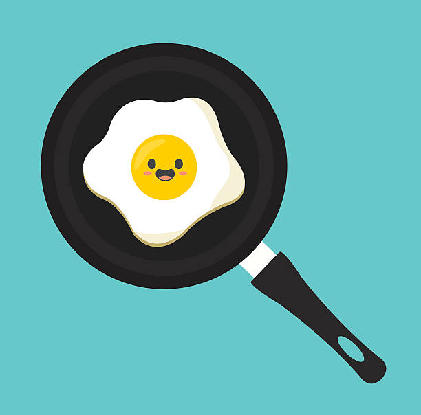 illustrations, cliparts, dessins animés et icônes de oeuf de casserole kawaii dessin animé mignon plat - pan