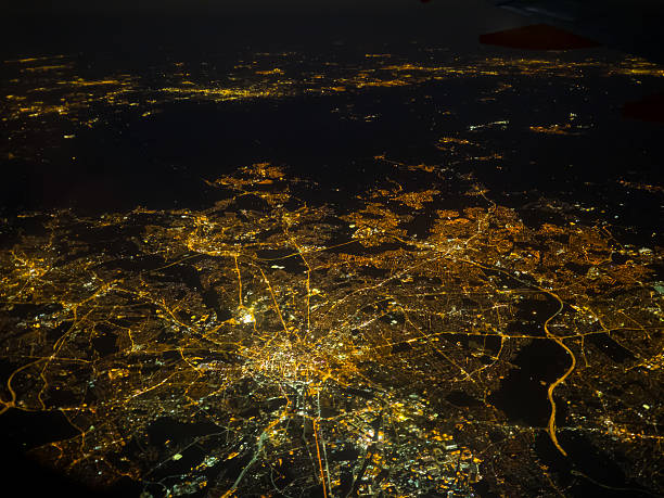 Manchester at night Manchester View at night from a airplane lancashire photos stock pictures, royalty-free photos & images