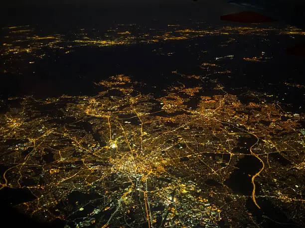 Manchester View at night from a airplane