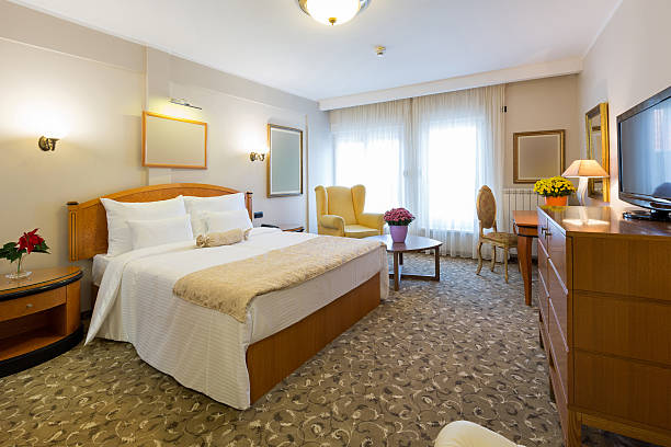 istock Hotel Interior, double bed bedroom 629955090