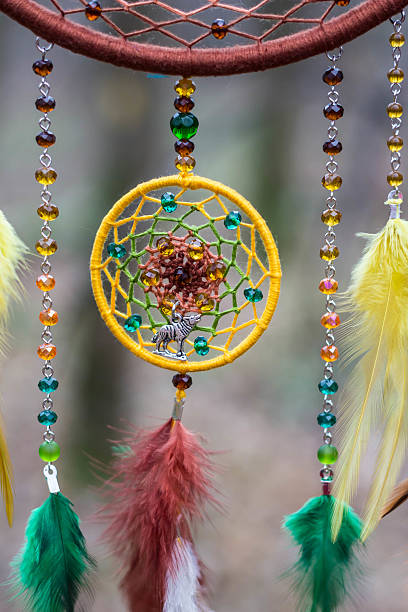 istock Dreamcatcher made of feathers, leather, beads, and ropes 629955092