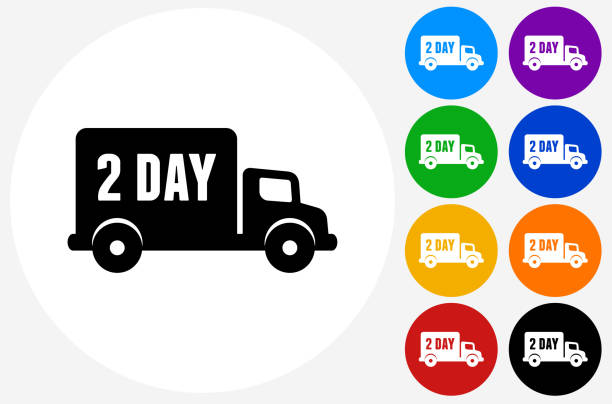 2 Day Delivery Icon on Flat Color Circle Buttons 2 Day Delivery Icon on Flat Color Circle Buttons. This 100% royalty free vector illustration features the main icon pictured in black inside a white circle. The alternative color options in blue, green, yellow, red, purple, indigo, orange and black are on the right of the icon and are arranged in two vertical columns. indigo truck stock illustrations