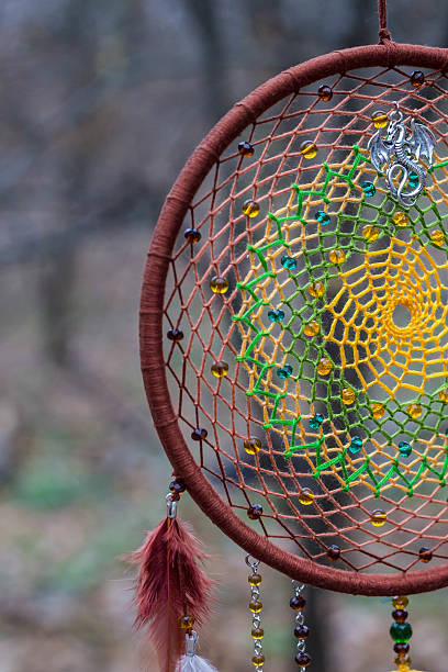 istock Dreamcatcher made of feathers, leather, beads, and ropes 629955328