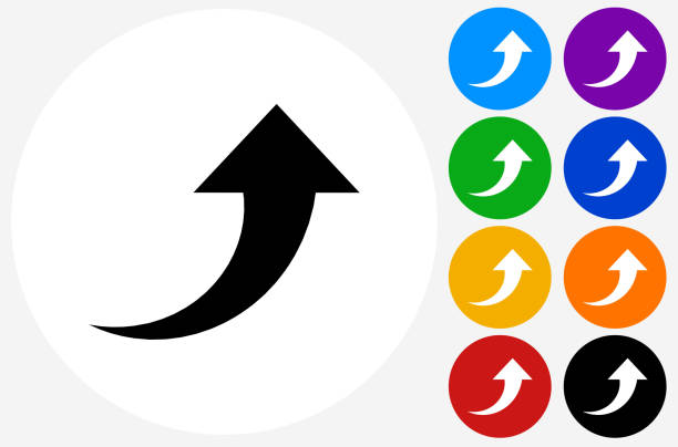 ilustrações, clipart, desenhos animados e ícones de ícone de seta em botões de círculo de cor plana - seta para cima