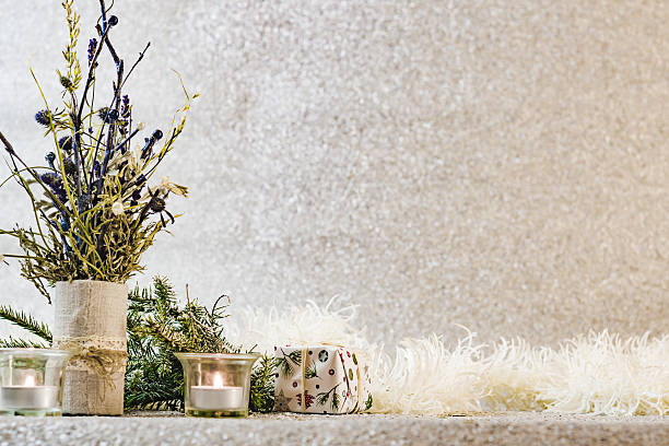 istock Christmas decoration on silver glitter background 629956754